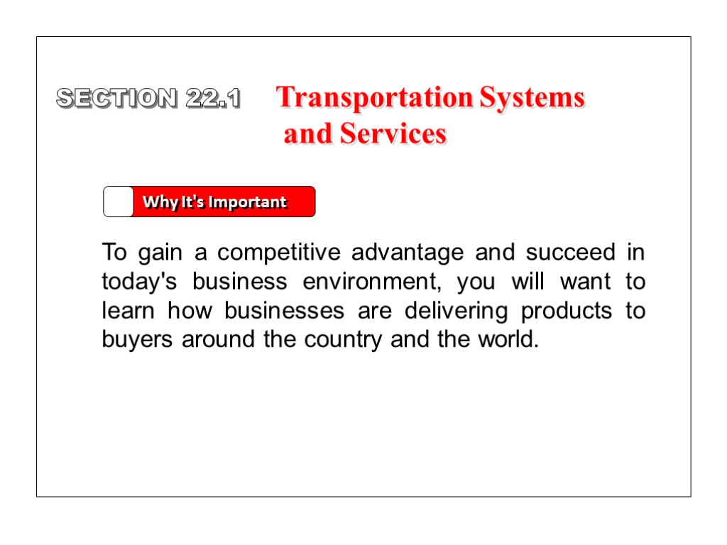 SECTION 22.1 Why It's Important To gain a competitive advantage and succeed in today's